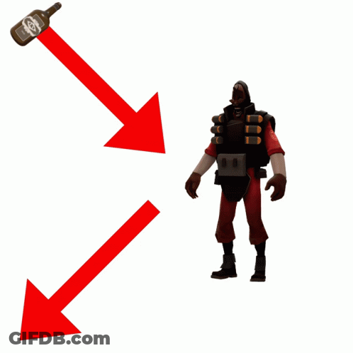 Red Arrow Pointing To Soldier Holding Bottle GIF