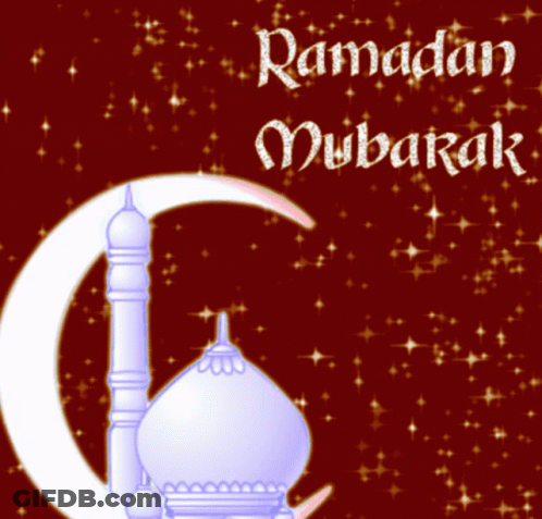 Red Background Crescent Moon Ramadan Mubarak GIF