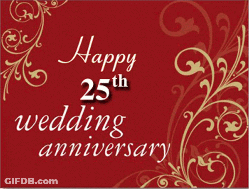 Red Background Gold Swirls Happy 25Th Wedding Anniversary GIF