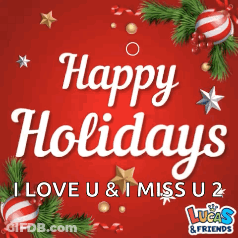 Red Background Happy Holidays I Love U And I Miss U GIF