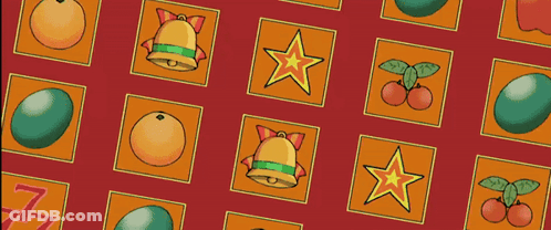 Red Background Pattern Of Bells Stars And Fruit GIF