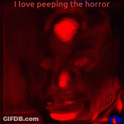 Red Background Saying I Love Peeping The Horror GIF