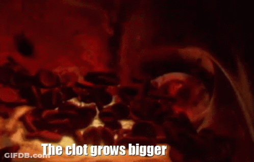 Red Background Saying The Blockage Keeps RBCs From Flowing GIF