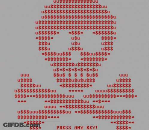 Red Background Skull Made Of Dollars Press Any Key GIF