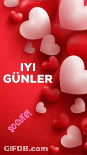 Red Background White Hearts Iyi Gunler GIF