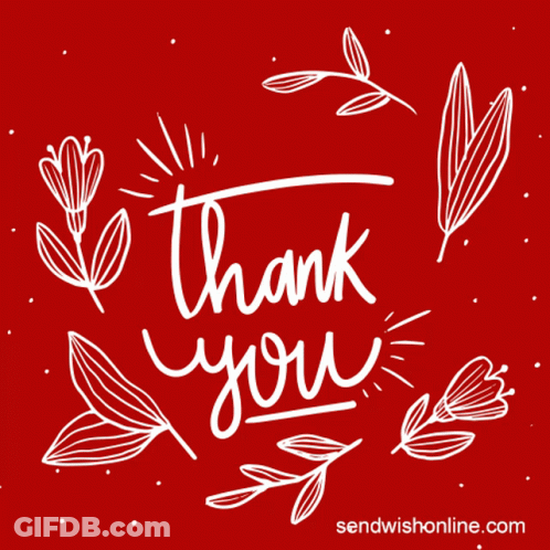 Red Background White Leaves Flowers Thank You GIF