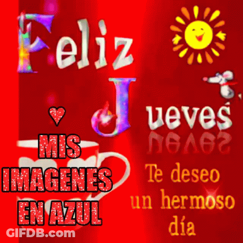 Red Background With Feliz Mis Imagenes En Azul GIF