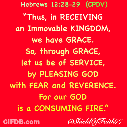 Red Background With Hebrews 12 28 29 GIF