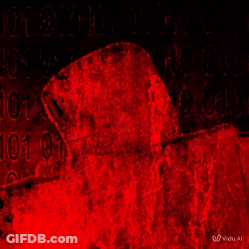 Red Background With Numbers And Hooded Figure GIF