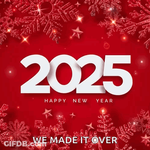 Red Background With Snowflakes And 2025 GIF