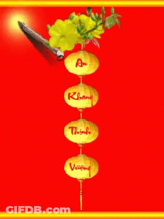 Red Background Yellow Flowers Lanterns Chinese Writing GIF