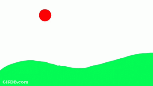 Red Ball Flying Above Green Hill GIF