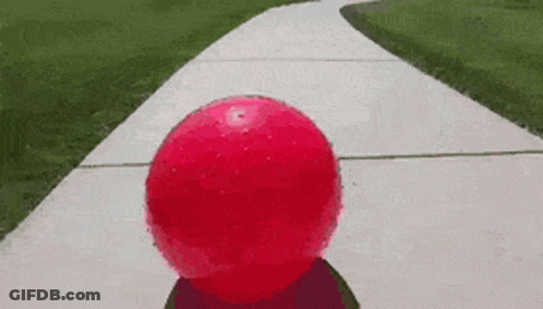 Red Ball On Sidewalk Beside Grassy Area GIF
