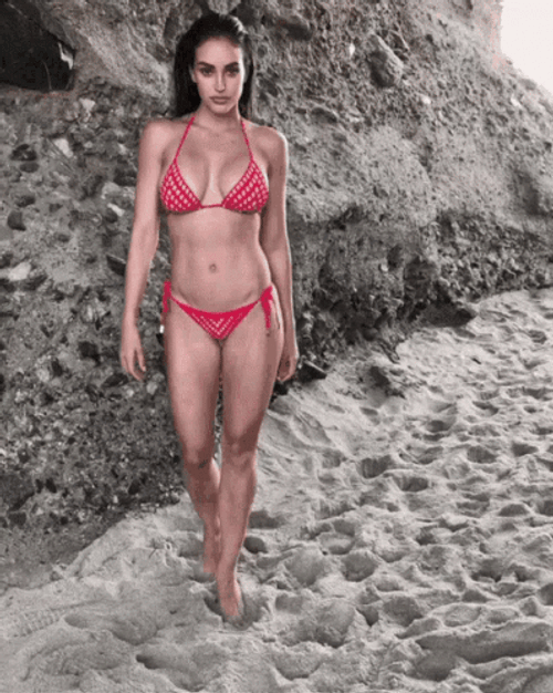 Red Bikini Model At Beach GIF