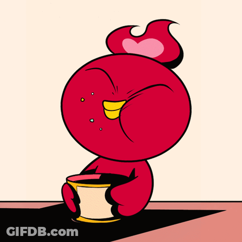 Red Bird With Heart And Yum Yum GIF