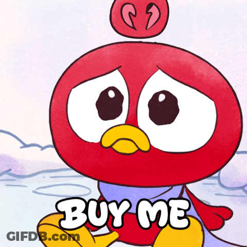 Red Bird With Heart Saying Buy Me GIF