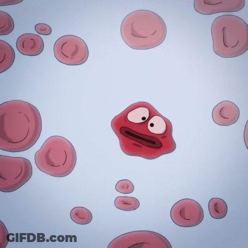 Red Blood Cells With Googly Eyes And Mouths GIF