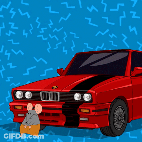 Red BMW Cartoon With Mouse GIF