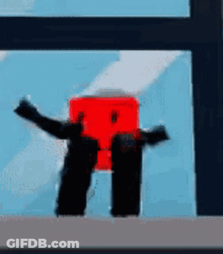 Red Box With Arms And Legs In Front Of Window GIF