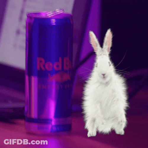 Red Bull Beside Animated White Rabbit GIF