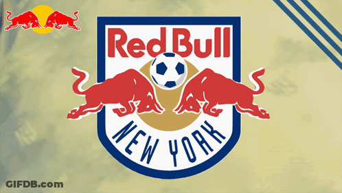 Red Bull New York Logo With Soccer Ball GIF