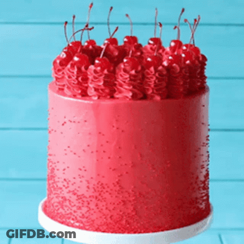 Red Cake With Cherries GIF