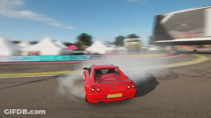 Red Car Drifting On Track With License Plate A GIF