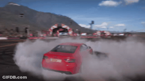 Red Car Drifting With NC License Plate GIF
