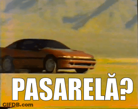 Red Car Driving On Road Saying Pasarela GIF