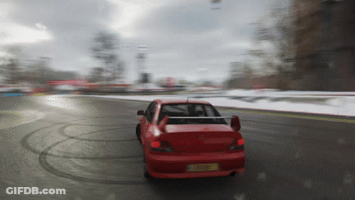 Red Car Driving On Snowy Road Sdn Plate GIF