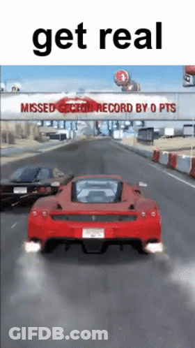 Red Car Driving Past Get Real Sign GIF