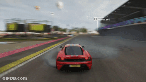 Red Car Driving Snowy Road Video Game GIF