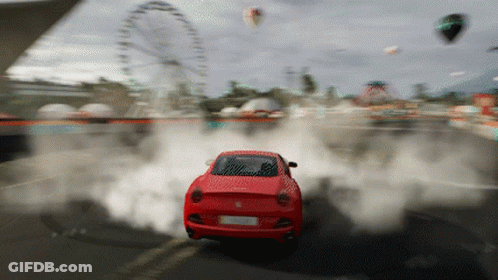 Red Car Driving With Smoking Tires GIF
