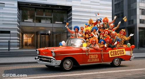 Red Car With Circus Sign GIF