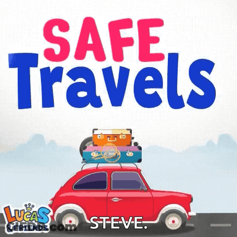 Red Car With Luggage Safe Travels GIF
