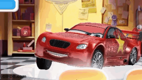 Red Car With Star Painted On Side GIF