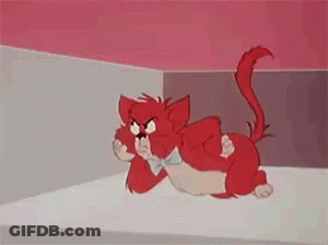 Red Cartoon Cat Laying On Back In Corner GIF