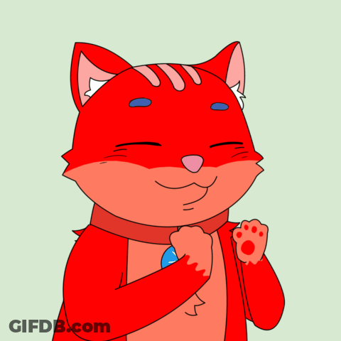Red Cartoon Cat With Blue Eyes And Red Paw GIF