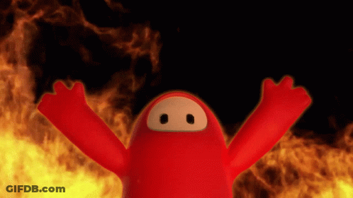 Red Cartoon Character Arms Out Fire Background GIF