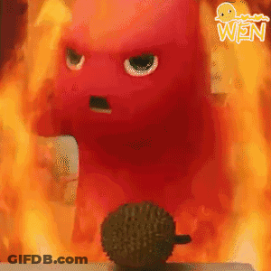 Red Cartoon Character By Fire Saying Win GIF