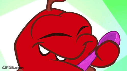 Red Cartoon Character Holding Purple Spoon GIF