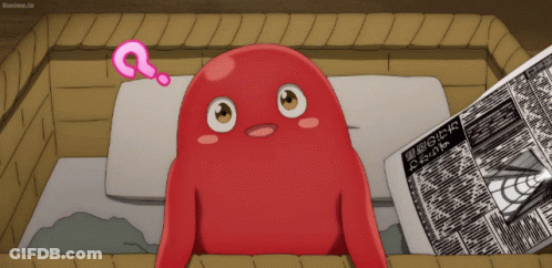 Red Cartoon Character Reading Newspaper With Question Mark GIF