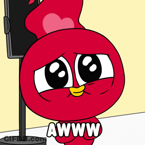 Red Cartoon Character With Heart On Head Saying Aww GIF
