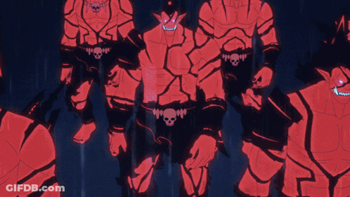Red Cartoon Characters With Skulls GIF
