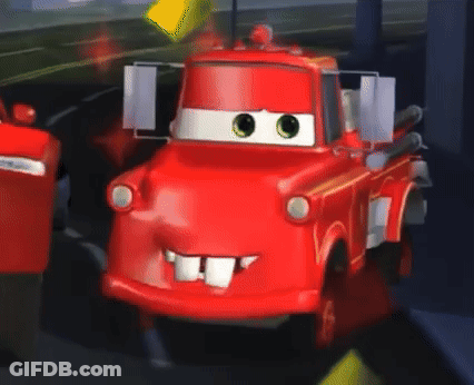 Red Cartoon Truck With Yellow Flag GIF