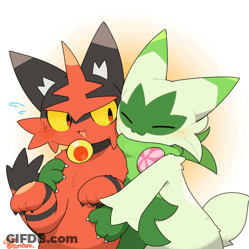 Red Cat And Green Cat @Tontaro GIF