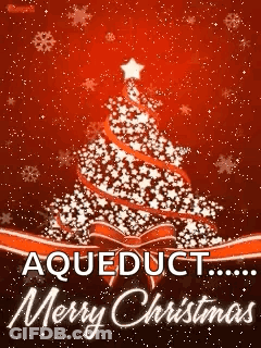 Red Christmas Card With Tree Saying Aqueduct Merry Christmas GIF
