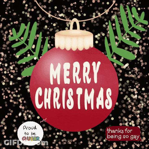 Red Christmas Ornament Says Merry Christmas GIF