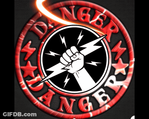 Red Circle With Fist Holding Lightning Bolt And Danger GIF