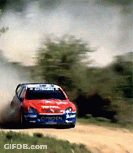 Red Citroen Driving On Dirt Road GIF